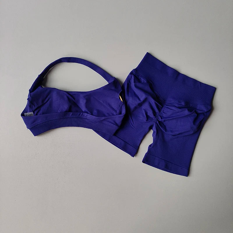 None Nylon Breathable Quick Dry Sports Bra Shorts Set
