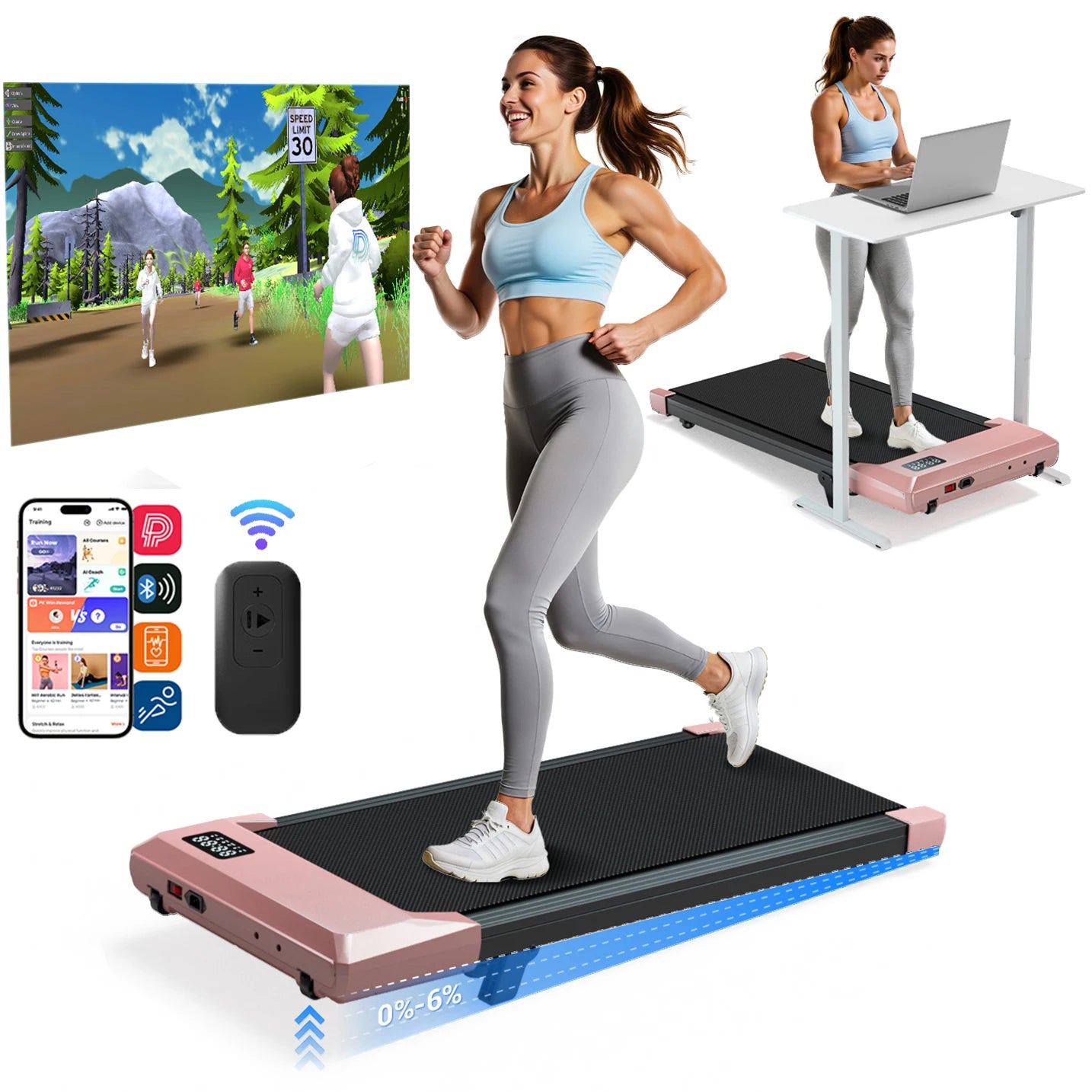 Superun 2.5HP Walking Pad Under Desk Treadmill LED Display
