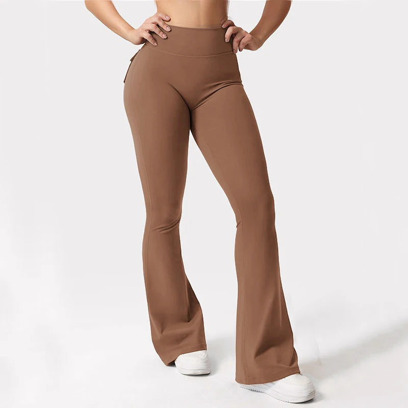 NONE Women's Yoga Flare Trousers High Waist with Pockets