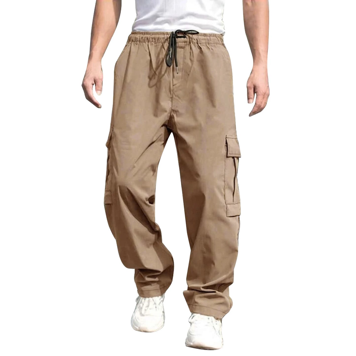 Hirigin Mens Cargo Pants Loose Fit Drawstring Trousers Pockets