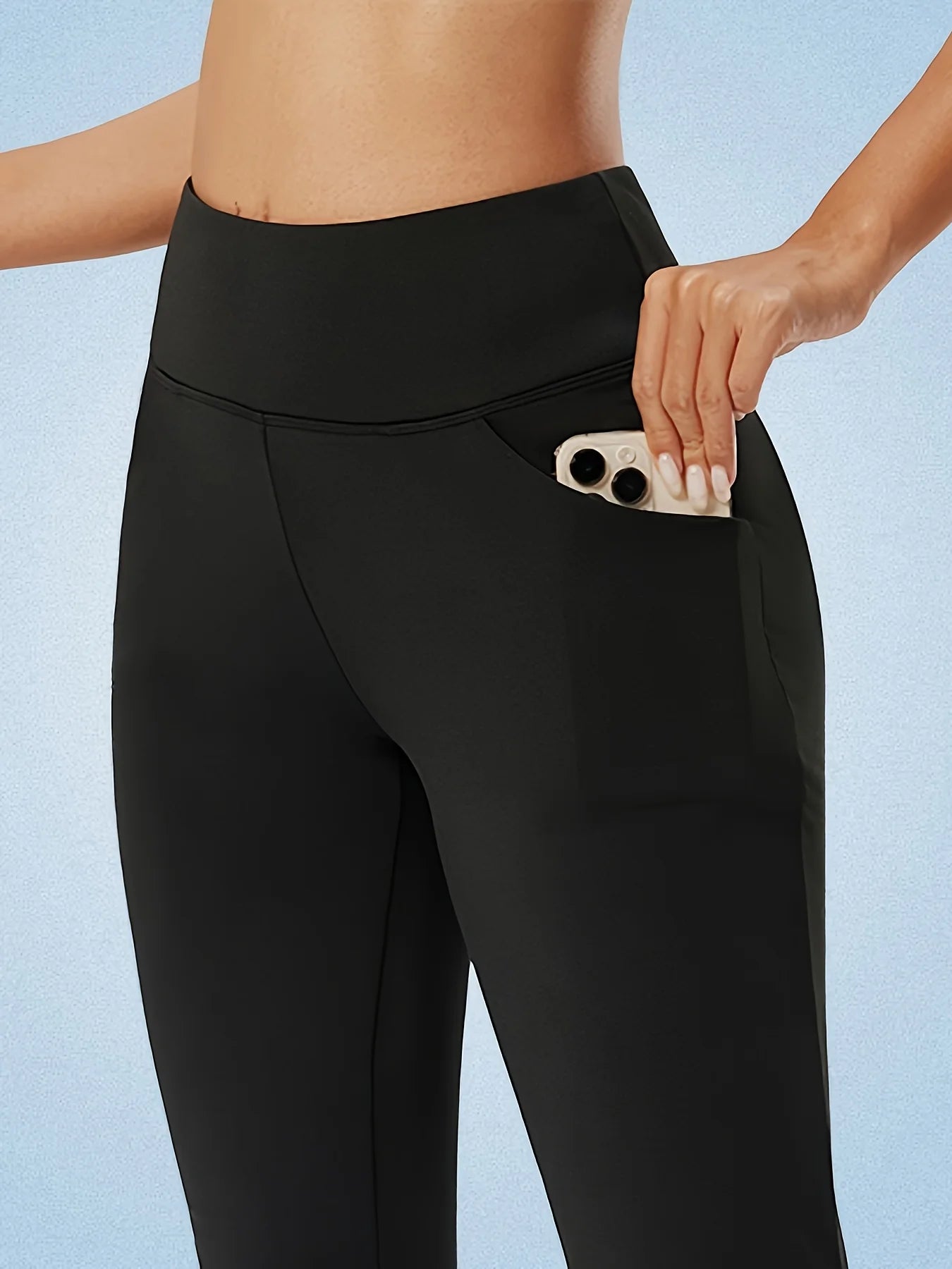 Generic Womens Solid Flare Leg Pants Set With Pockets