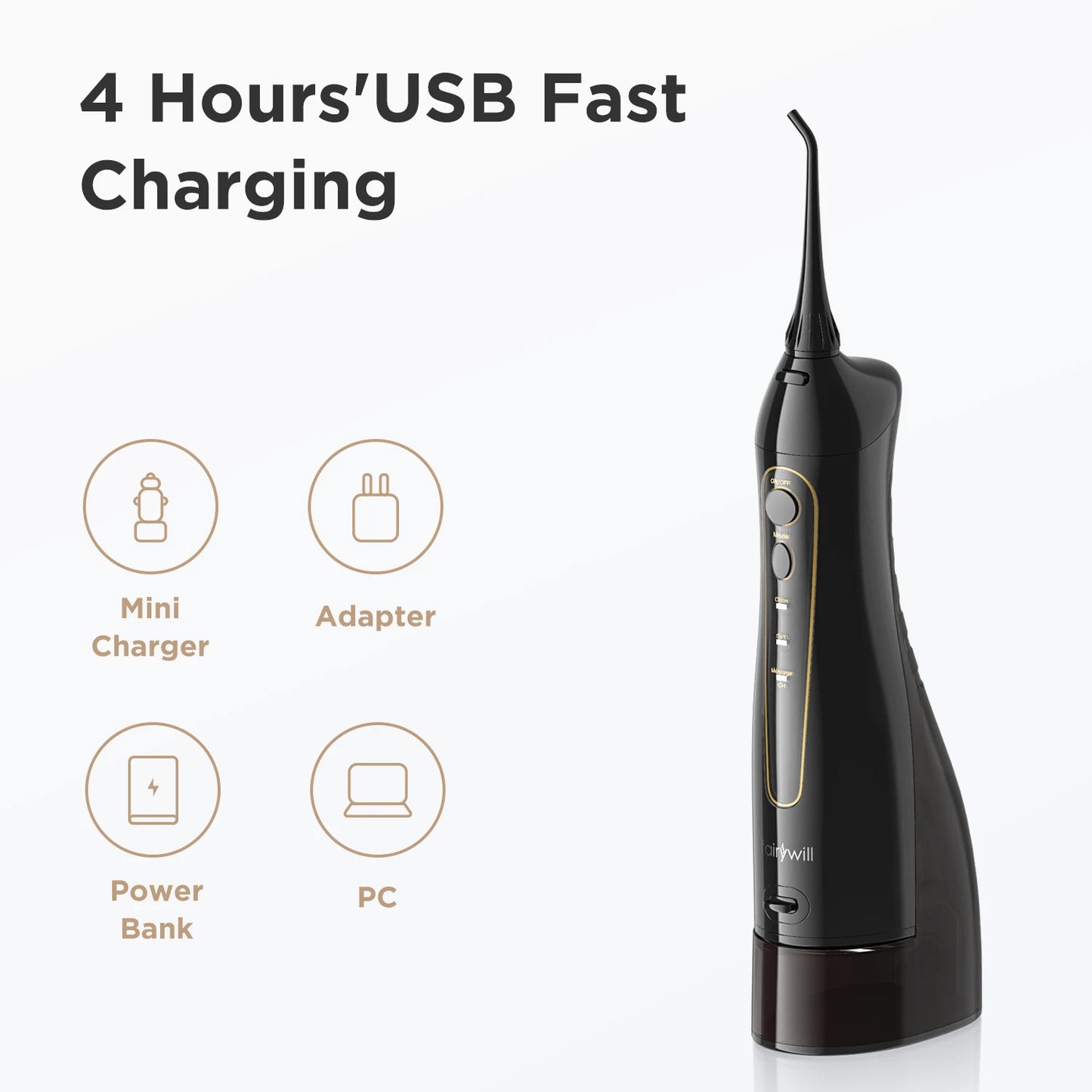 FairywillFW5020E Portable Water Flosser OralIrrigatorSystem With Three Modes Rechargeable Travel