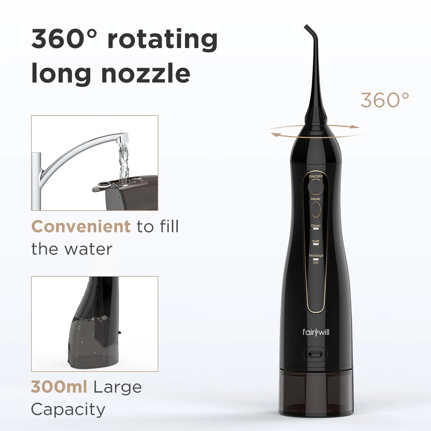 FairywillFW5020E Portable Water Flosser OralIrrigatorSystem With Three Modes Rechargeable Travel