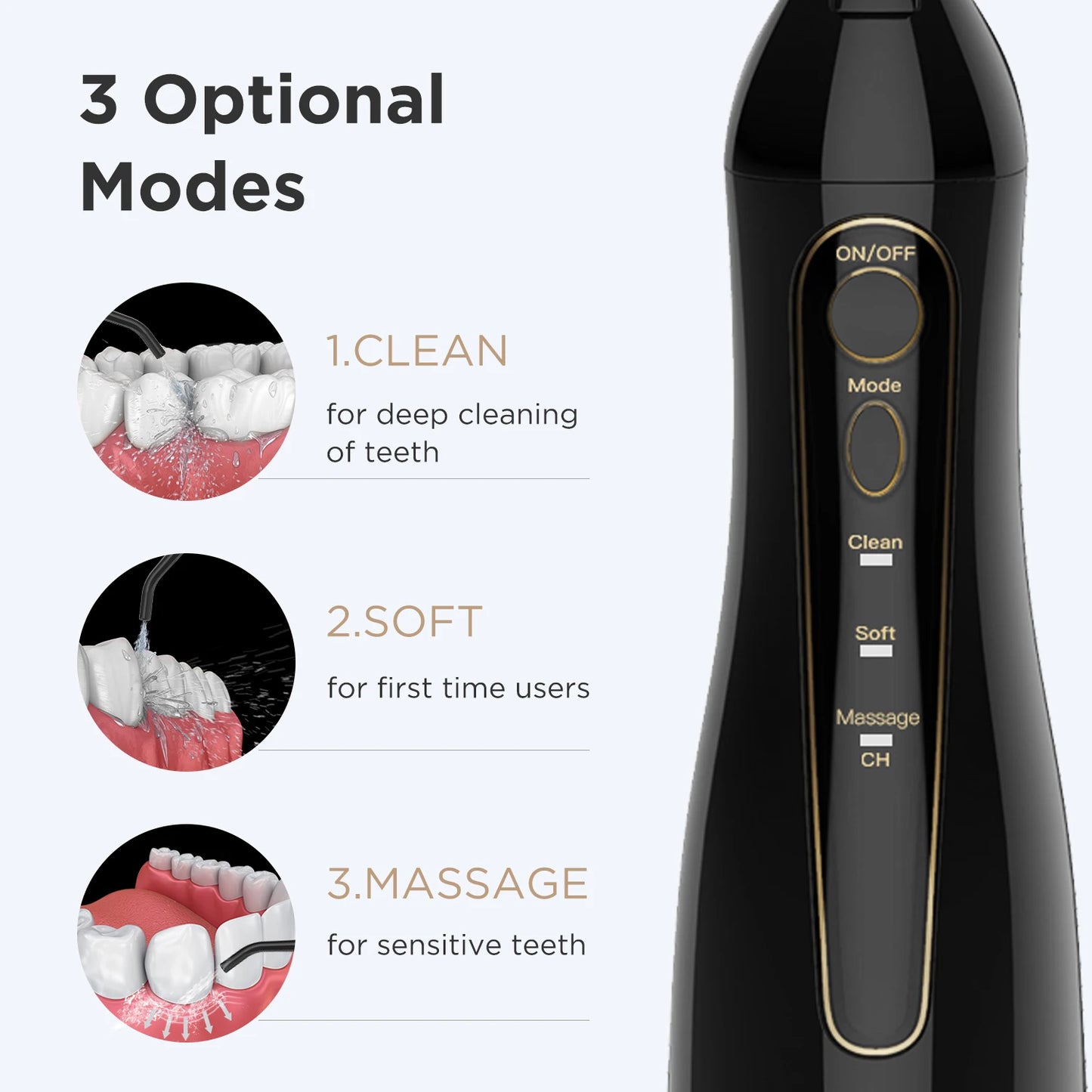 FairywillFW5020E Portable Water Flosser OralIrrigatorSystem With Three Modes Rechargeable Travel