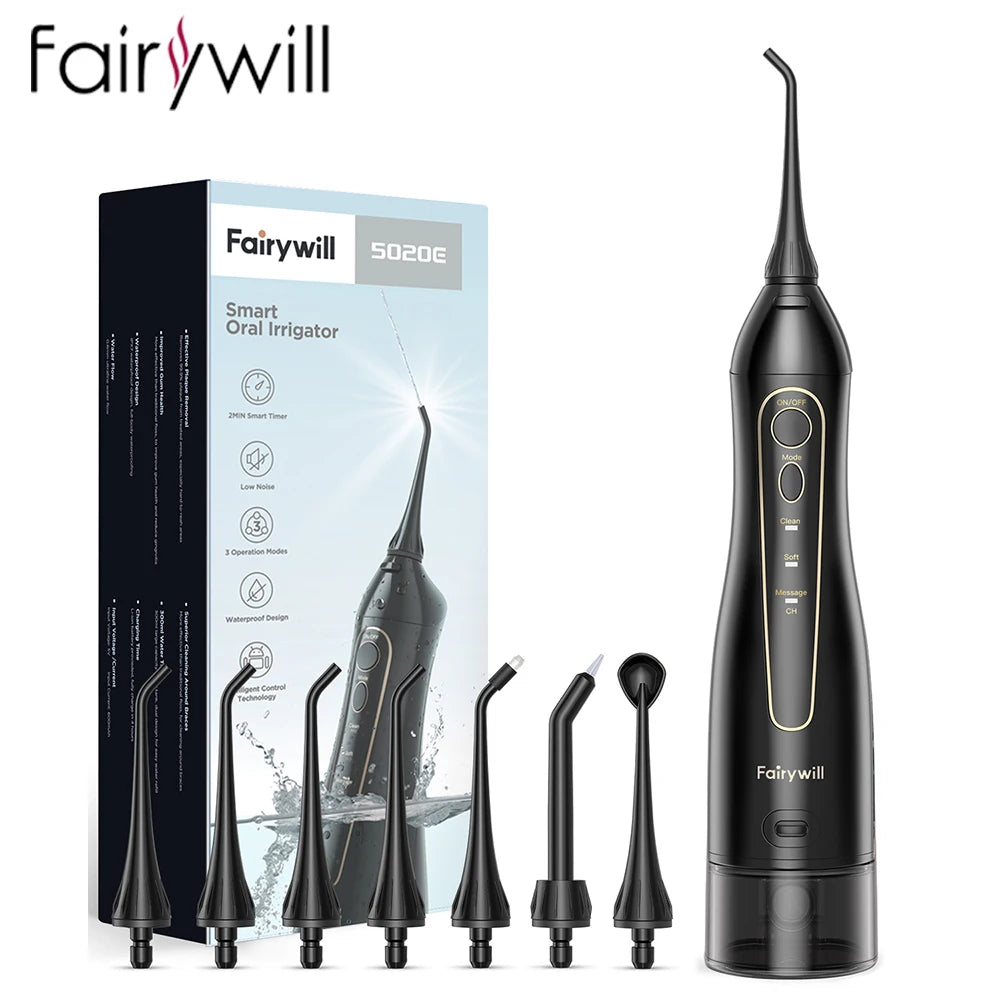FairywillFW5020E Portable Water Flosser OralIrrigatorSystem With Three Modes Rechargeable Travel