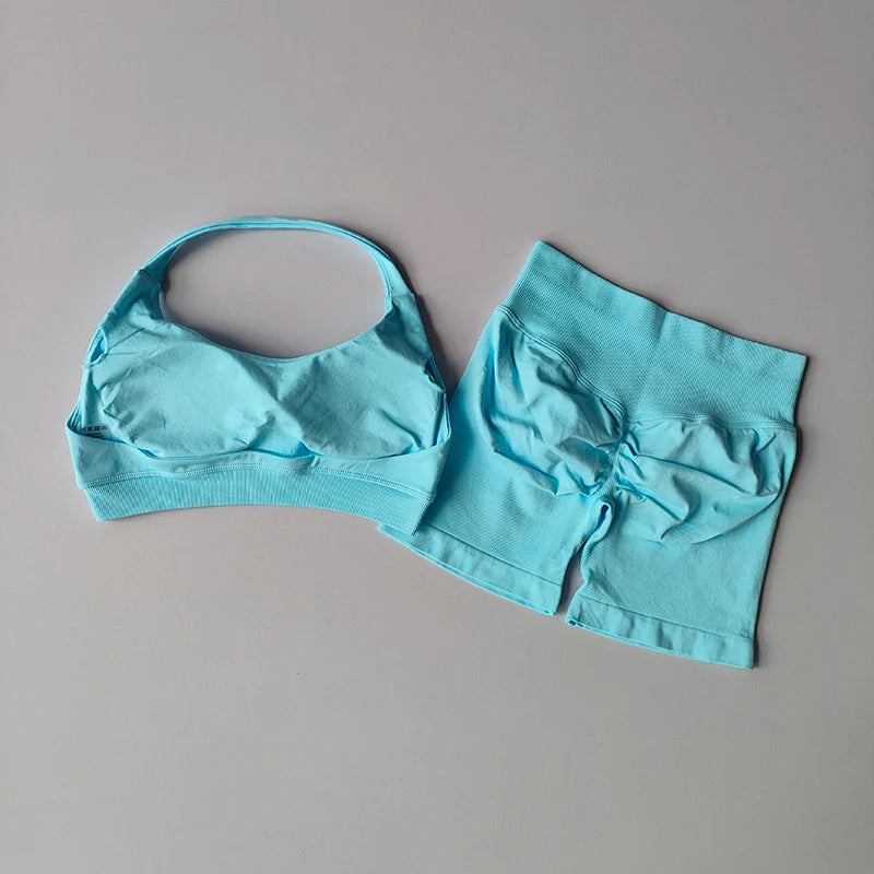 None Nylon Breathable Quick Dry Sports Bra Shorts Set