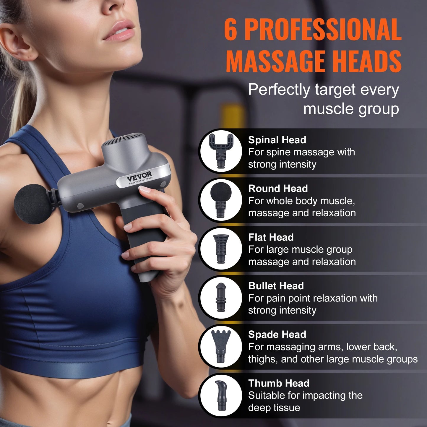 SucceBuy Mini Massage Gun Percussion Muscle Massager With 5 Speeds And 6 Heads
