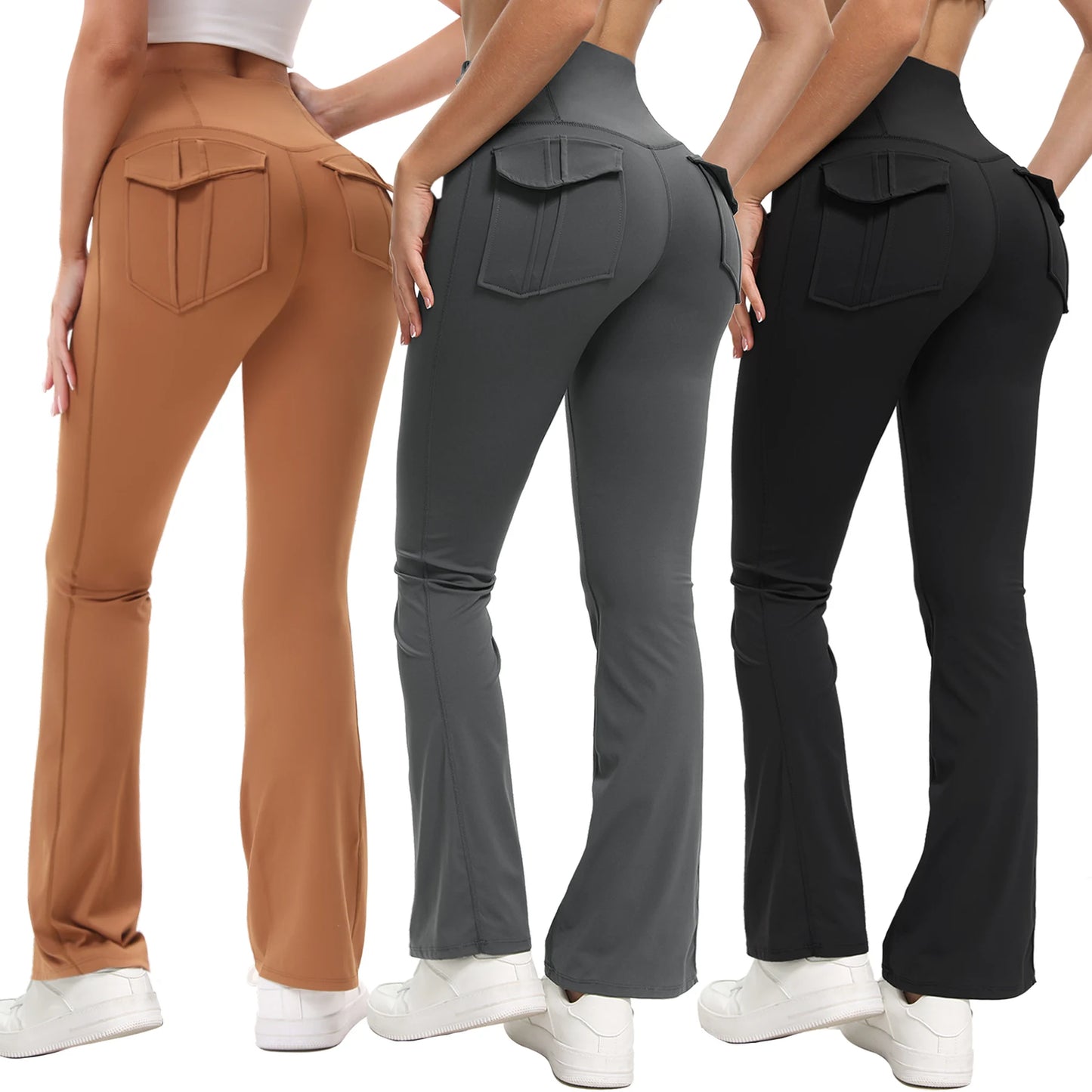 Women Bootcut Yoga Pants with Pockets High Waist Tummy Control Three Pack