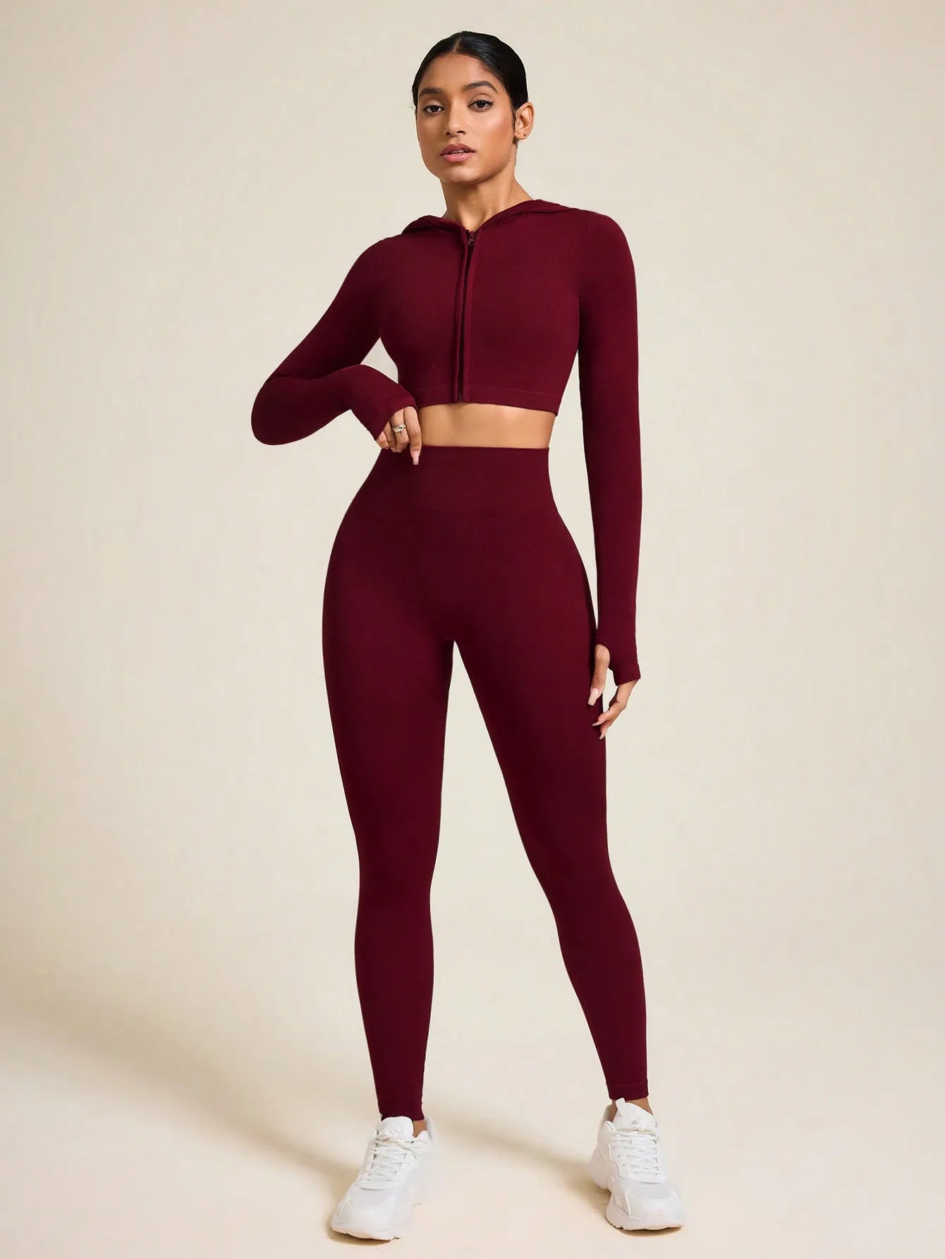 None Women's Seamless Zip Up Hoodie and Leggings Set