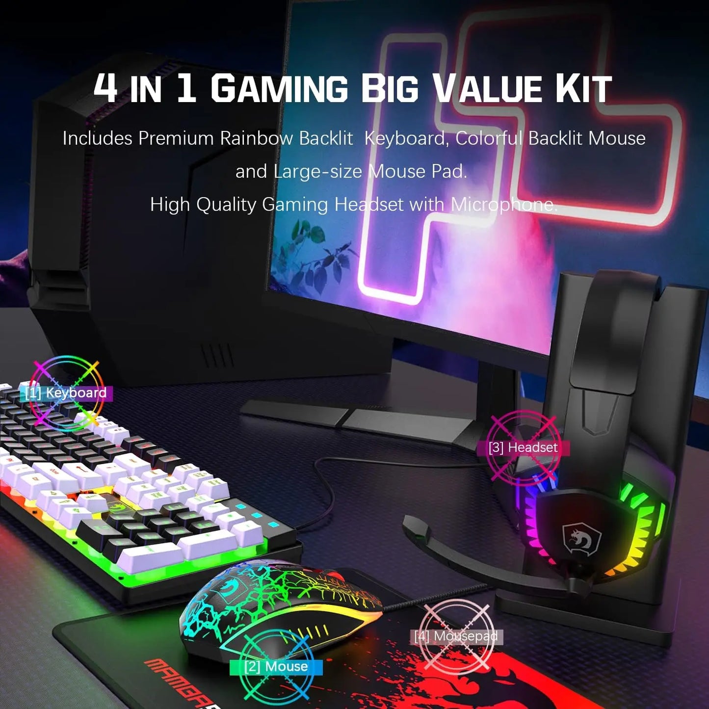 MAMBASNAKE T11 Wired Gaming Keyboard Mouse Headset Combo