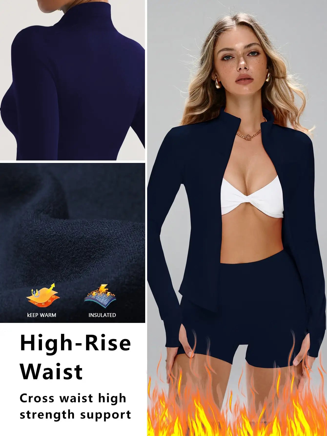 None Womens Slim Fit Yoga Jacket And Shorts Zipper