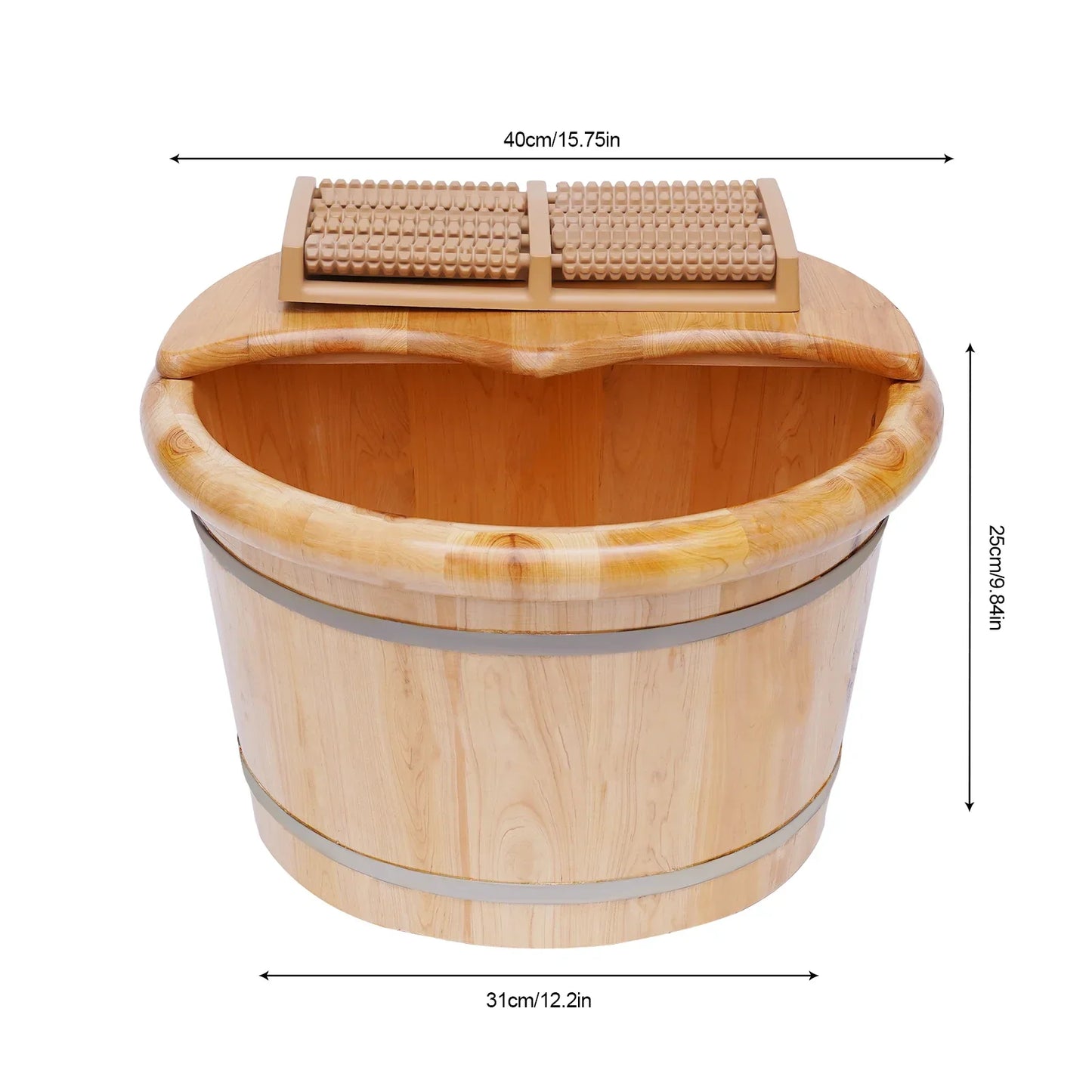 None Cedar Wood Foot Bath Massager Bucket With Lid