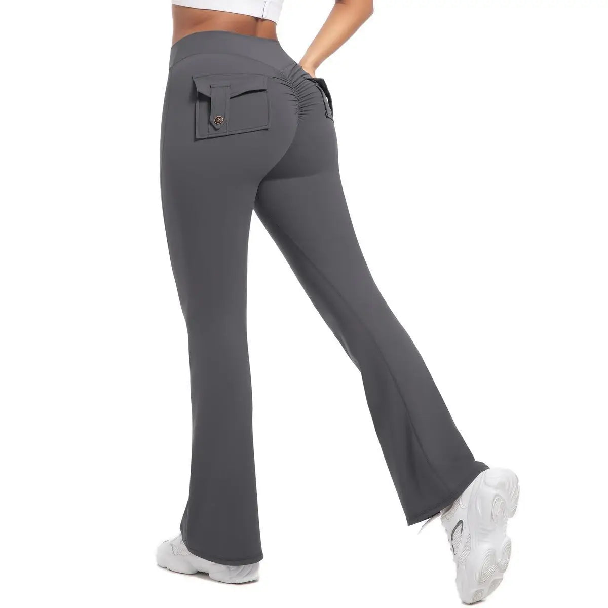 NONE Women's Yoga Flare Trousers High Waist with Pockets