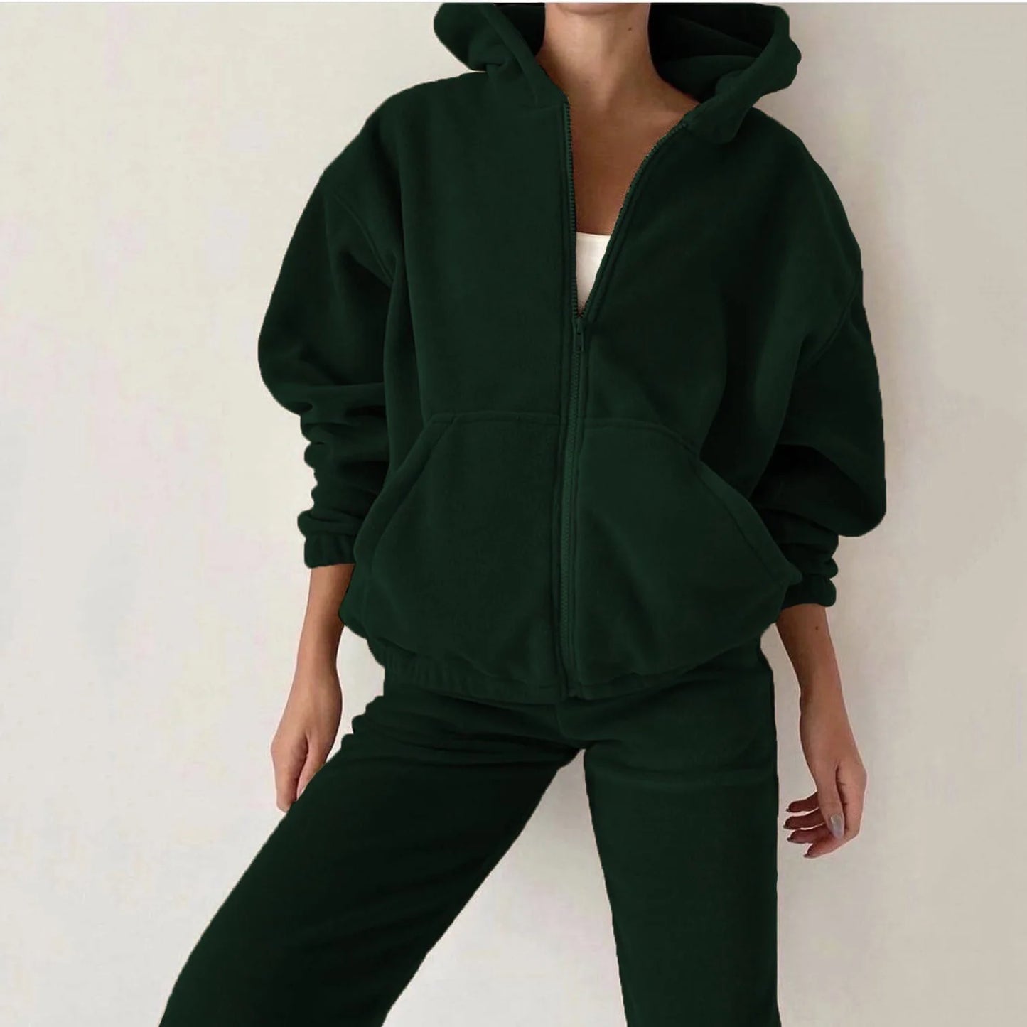 NONECN Two Piece Womens Sporty Casual Sweater Set Hooded Pullover