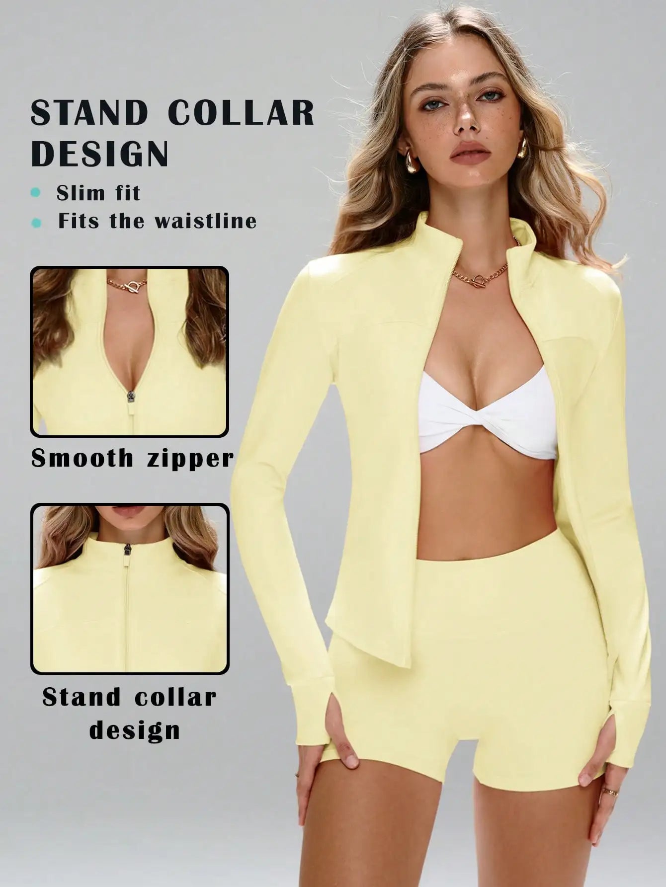 None Women's Slim Fit Sports Set Stand Collar Zipper