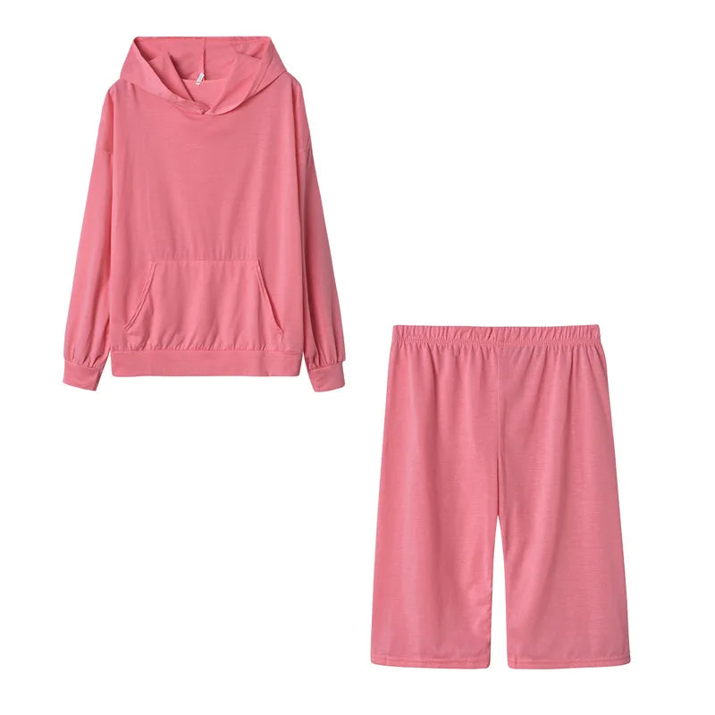 NONE Women Fleece Tracksuit Set Hooded Sweatshirt And Pants