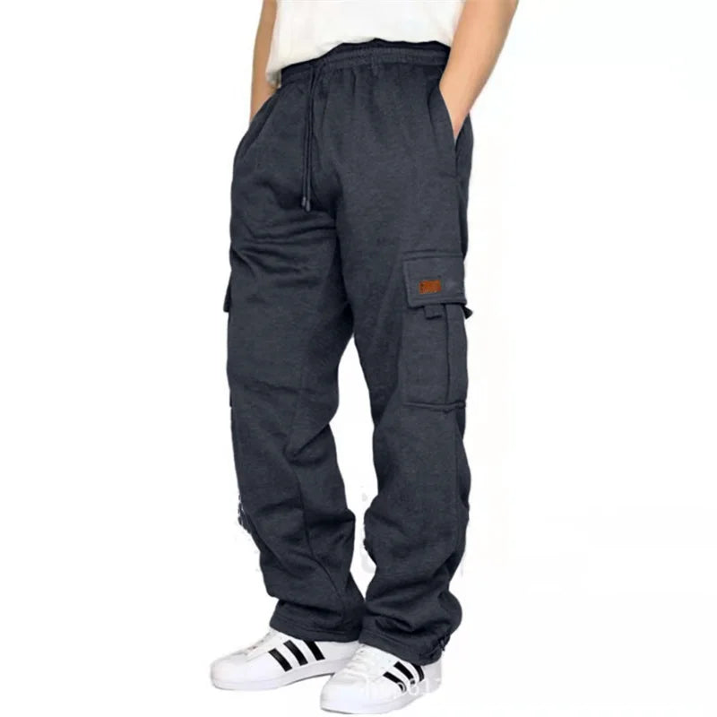 Hirigin Men's Loose Cargo Pants Drawstring Elastic Waist Wide Leg