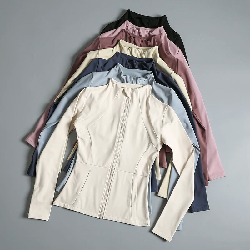 NONECN Women Yoga Jacket Long Sleeve Stand Collar Polyester Spandex