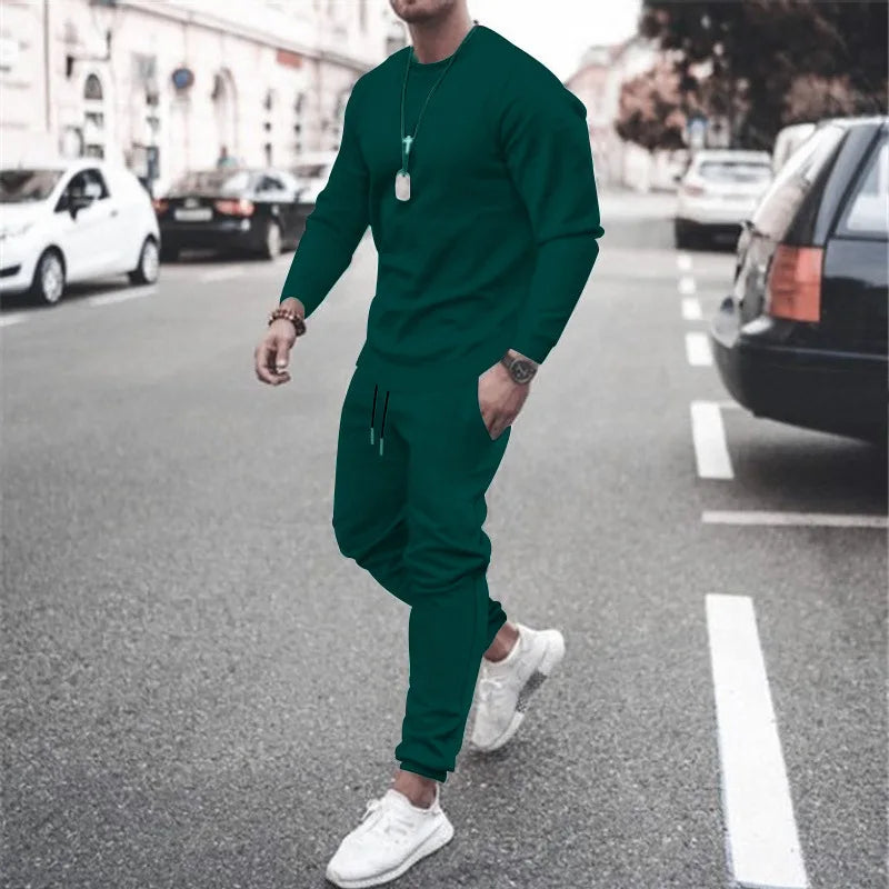 NONECN Men Two Piece Running Sweatshirt Sweatpants Tracksuit Set