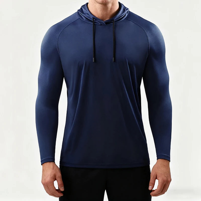 NONECN Running Long Sleeve Hooded T Shirt Men Sportswear