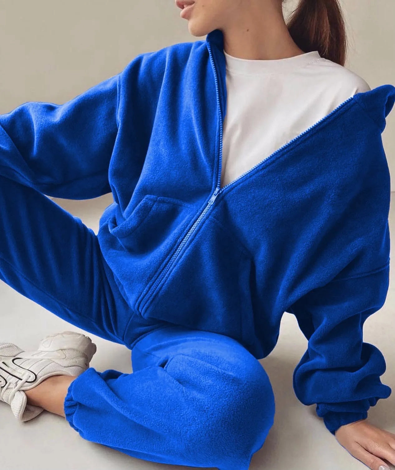 NONECN Two Piece Womens Sporty Casual Sweater Set Hooded Pullover