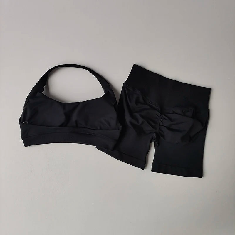 None Nylon Breathable Quick Dry Sports Bra Shorts Set