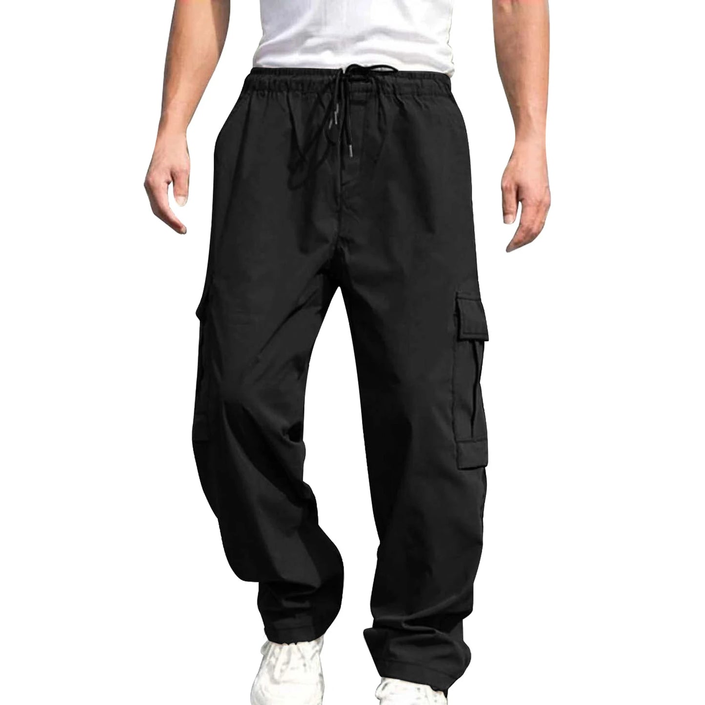 Hirigin Mens Cargo Pants Loose Fit Drawstring Trousers Pockets