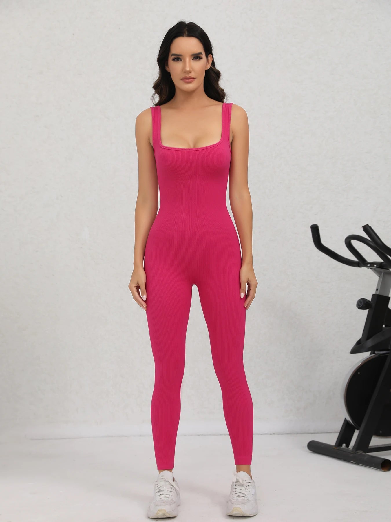 None Ribbed Sleeveless Yoga Romper Jumpsuit For Women