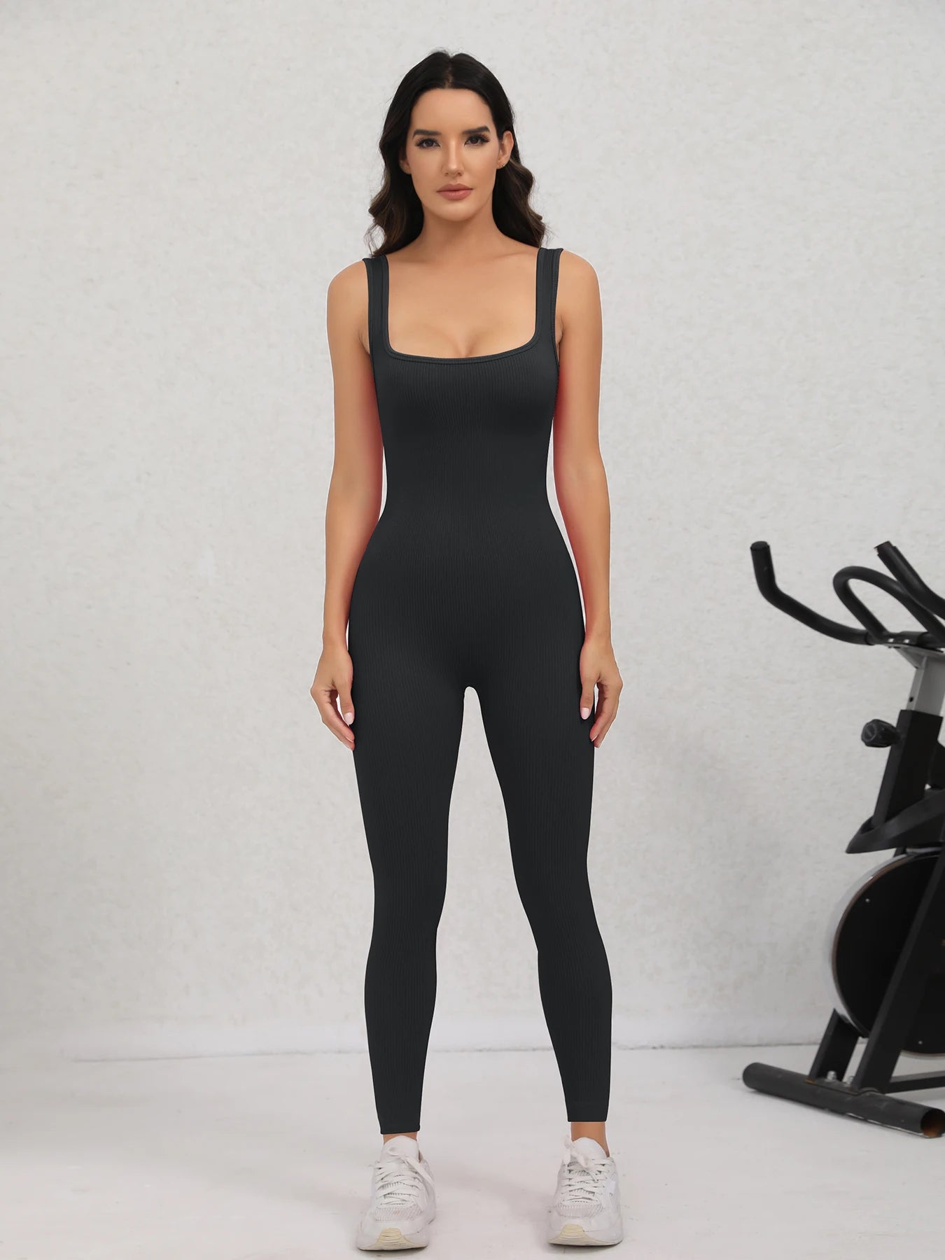 None Ribbed Sleeveless Yoga Romper Jumpsuit For Women