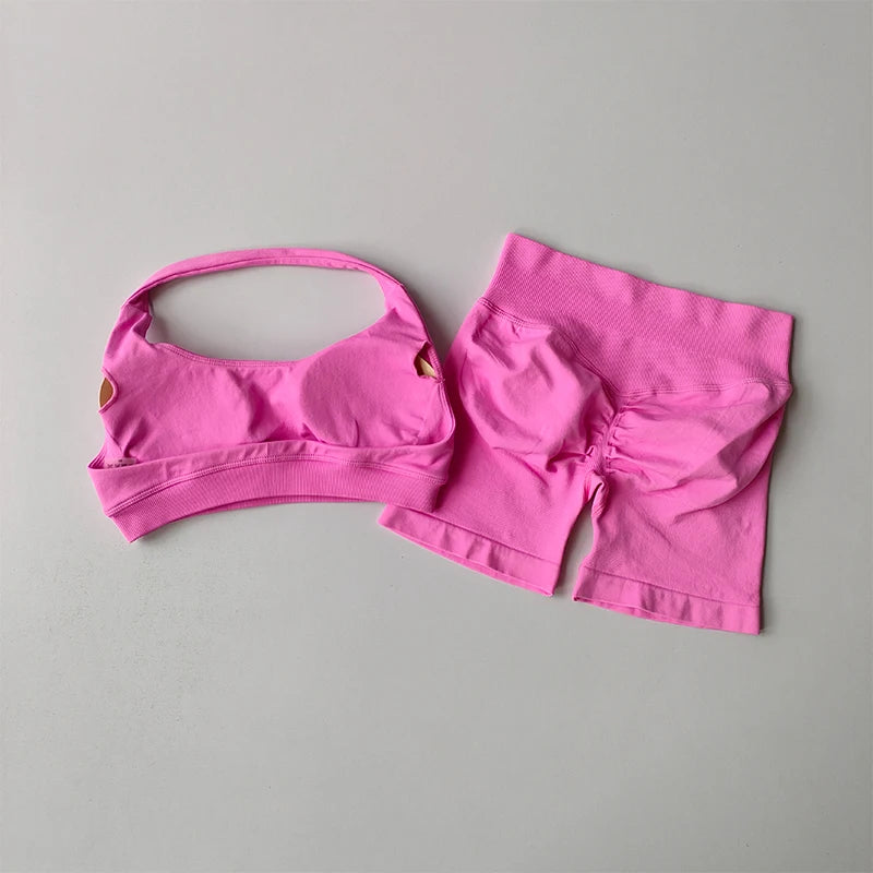 None Nylon Breathable Quick Dry Sports Bra Shorts Set