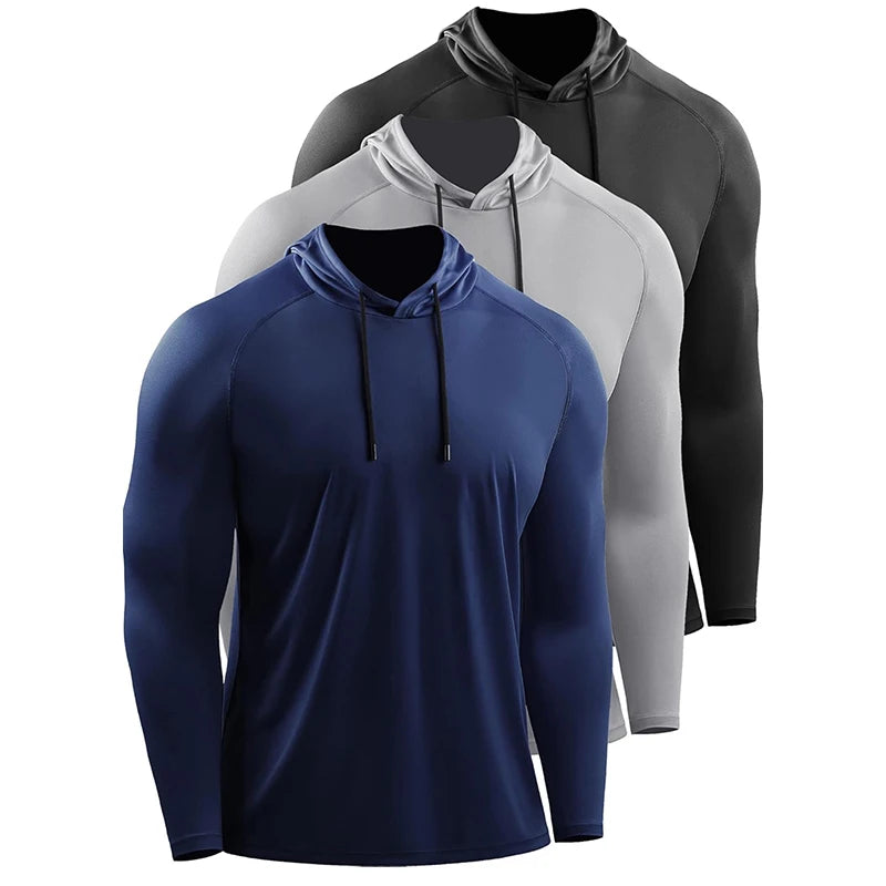 NONECN Running Long Sleeve Hooded T Shirt Men Sportswear