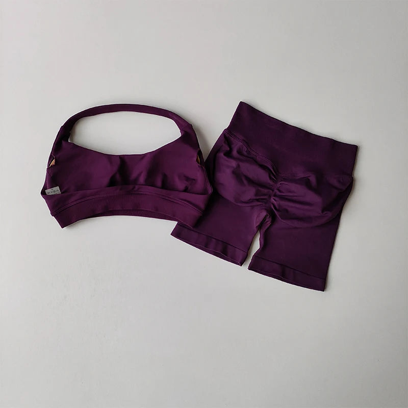 None Nylon Breathable Quick Dry Sports Bra Shorts Set