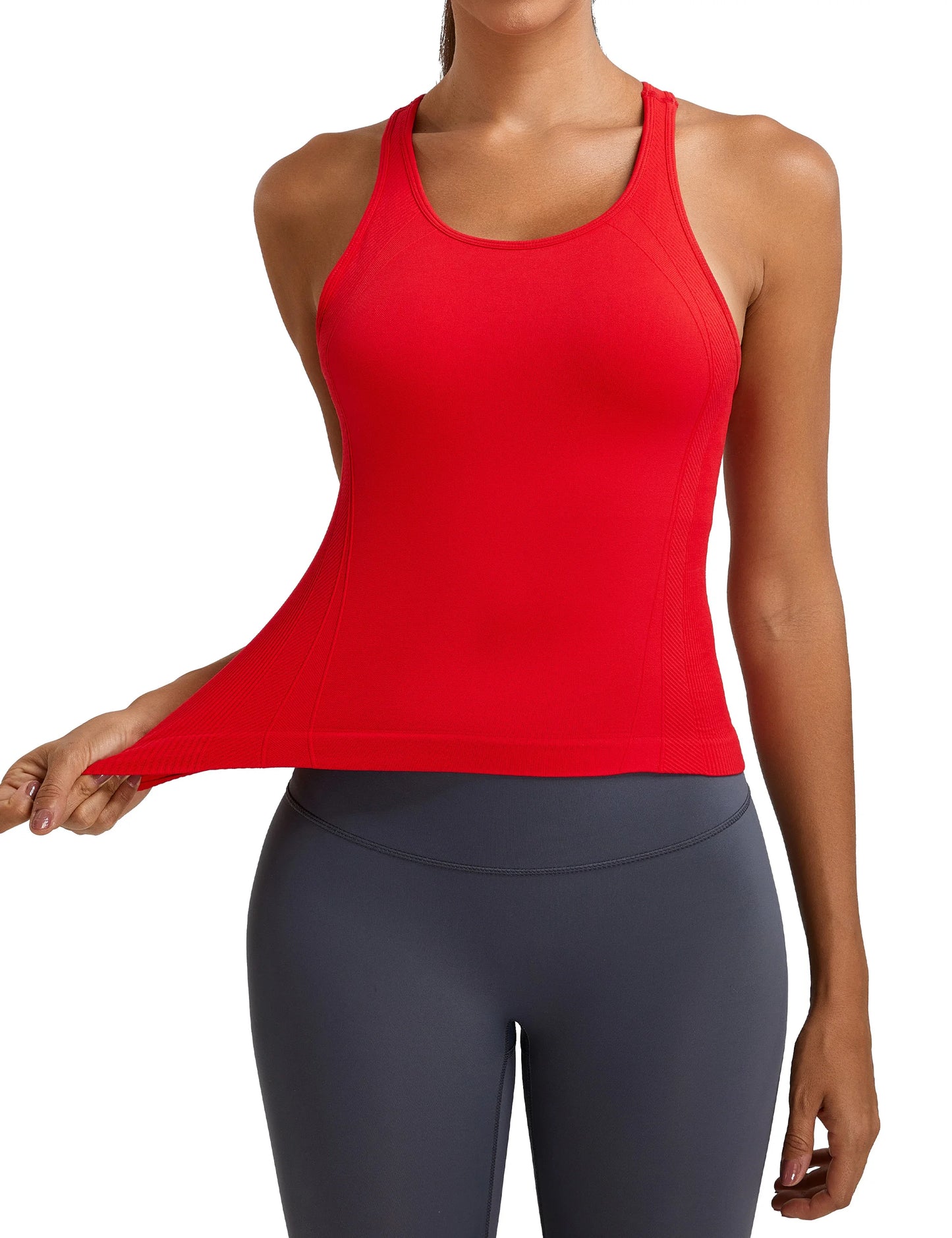 None Seamless Racerback Tank Top Built In Bra Yoga