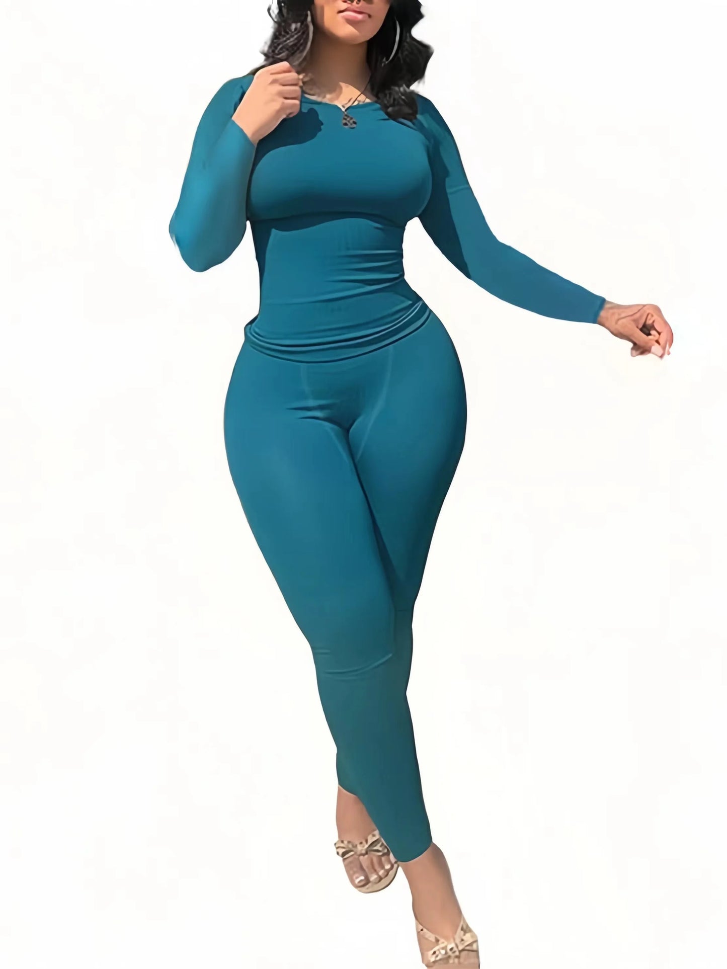 Unbranded Women's 2-Piece Workout Set Long Sleeve Top And Leggings