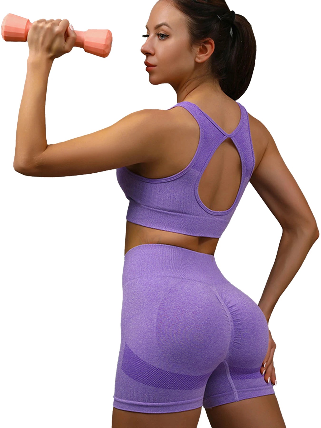 NONE Womens Yoga Set Sports Bra High Waist Seamless Shorts