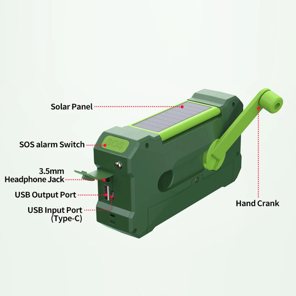None Portable 10000mAh Charger Emergency Radio Solar Hand Crank