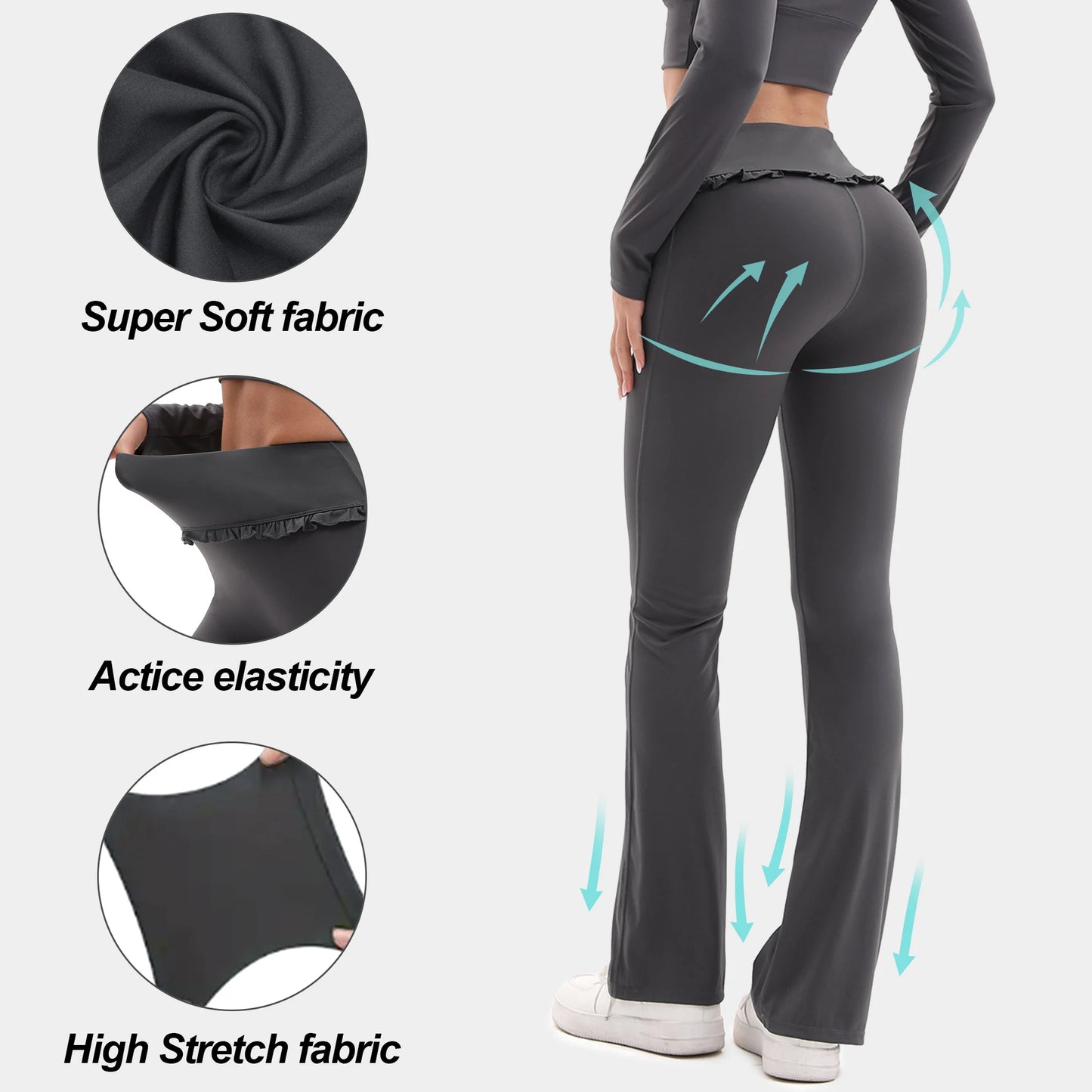 NONECN Womens Floral Lace Yoga Set High Waist Flare Pants