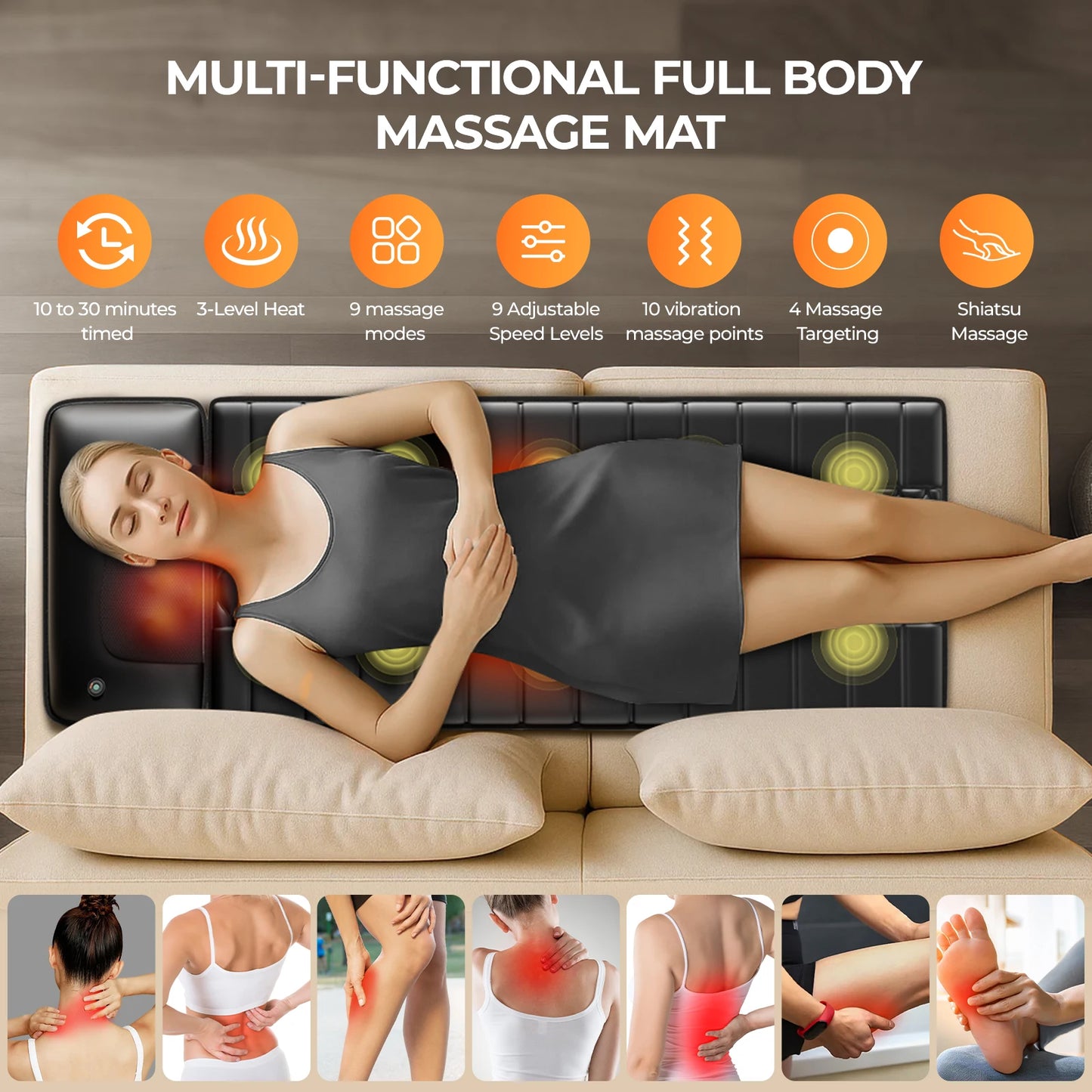 HOMEMASSA Shiatsu Full Body Massage Mat With Heat Detachable Pad