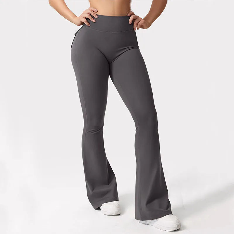 NONE Women's Yoga Flare Trousers High Waist with Pockets