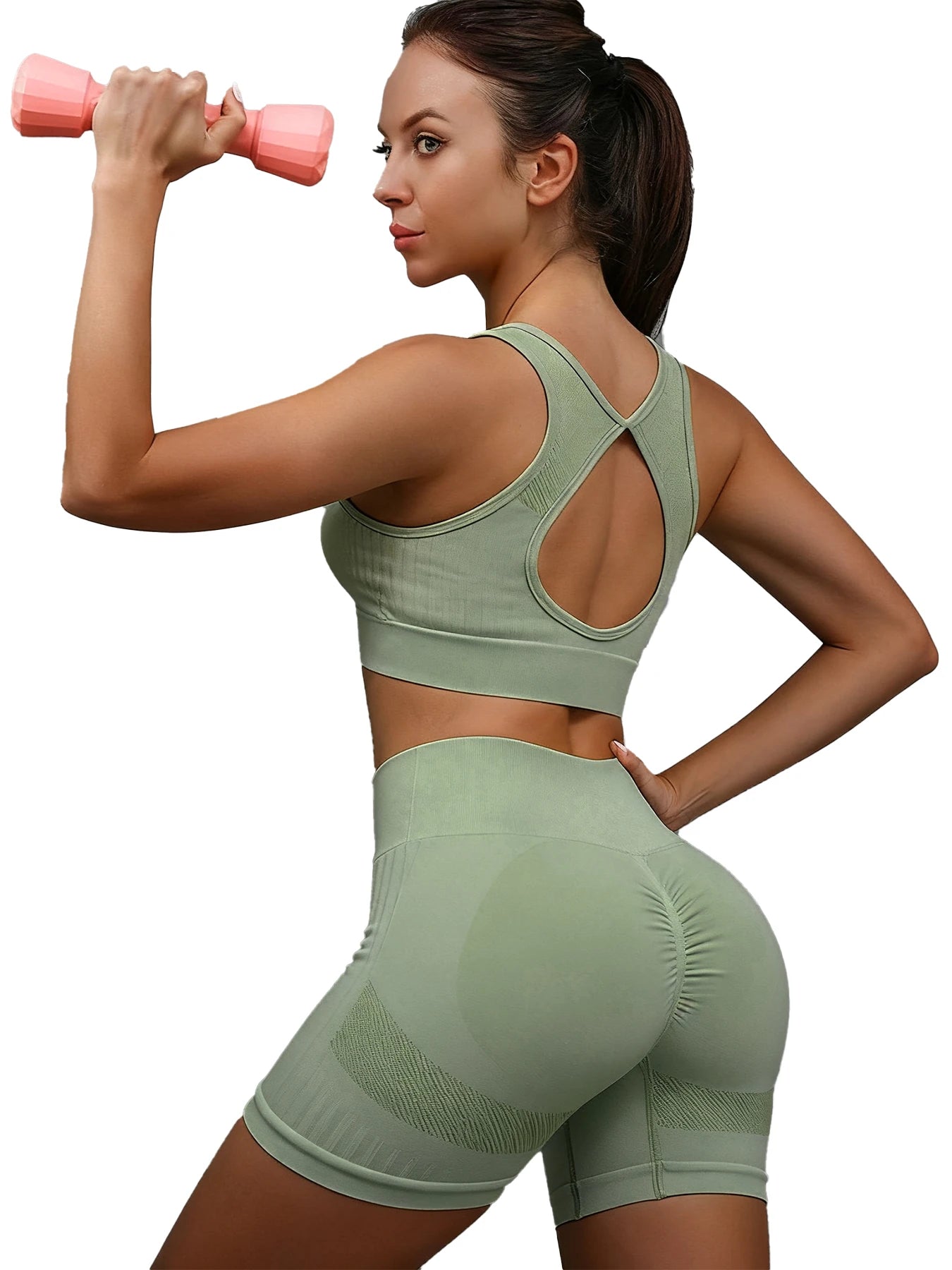 NONE Womens Yoga Set Sports Bra High Waist Seamless Shorts