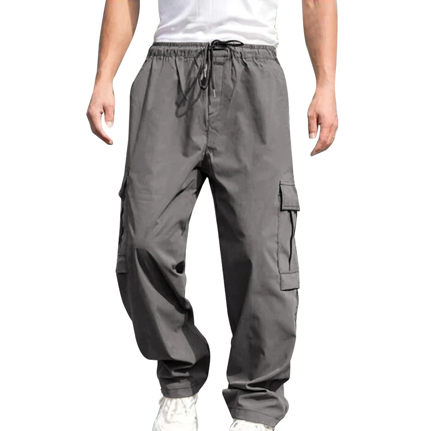 Hirigin Mens Cargo Pants Loose Fit Drawstring Trousers Pockets
