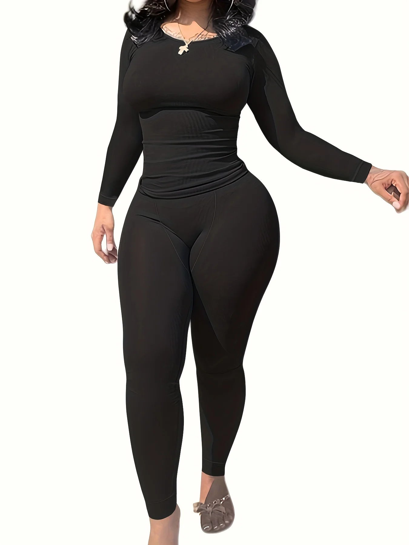 Unbranded Women's 2-Piece Workout Set Long Sleeve Top And Leggings