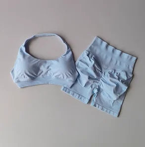 None Nylon Breathable Quick Dry Sports Bra Shorts Set
