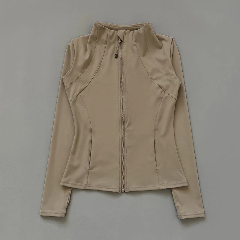 NONECN Women Yoga Jacket Long Sleeve Stand Collar Polyester Spandex
