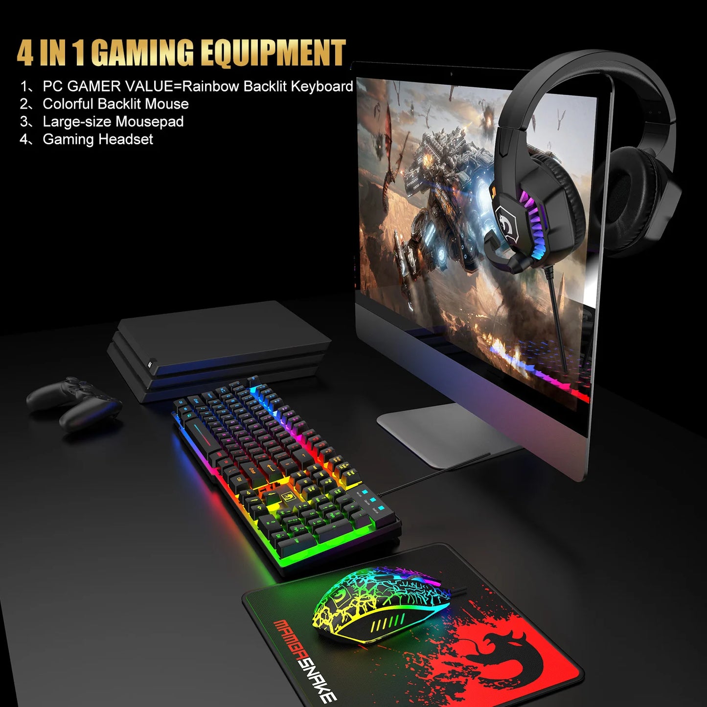 MAMBASNAKE T11 Wired Gaming Keyboard Mouse Headset Combo