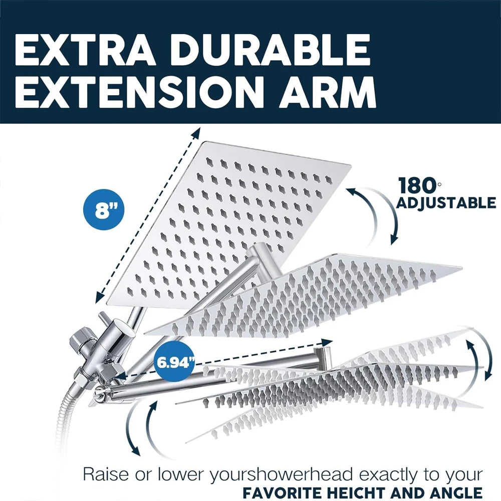 Quyanre High Pressure Rain Shower Head Combo With Adjustable Arm