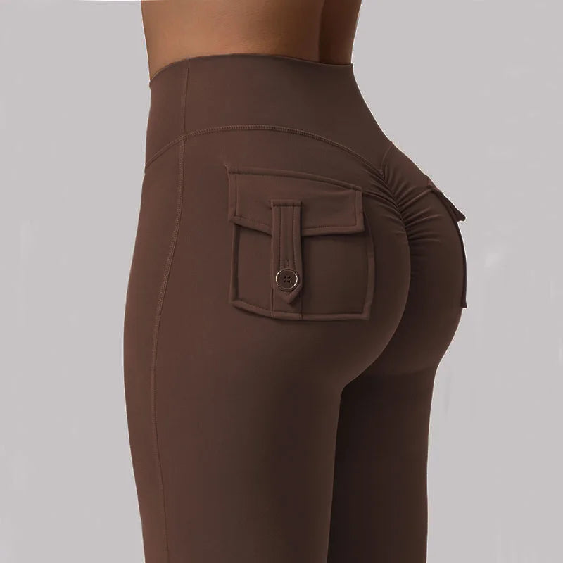 NONE Women's Yoga Flare Trousers High Waist with Pockets