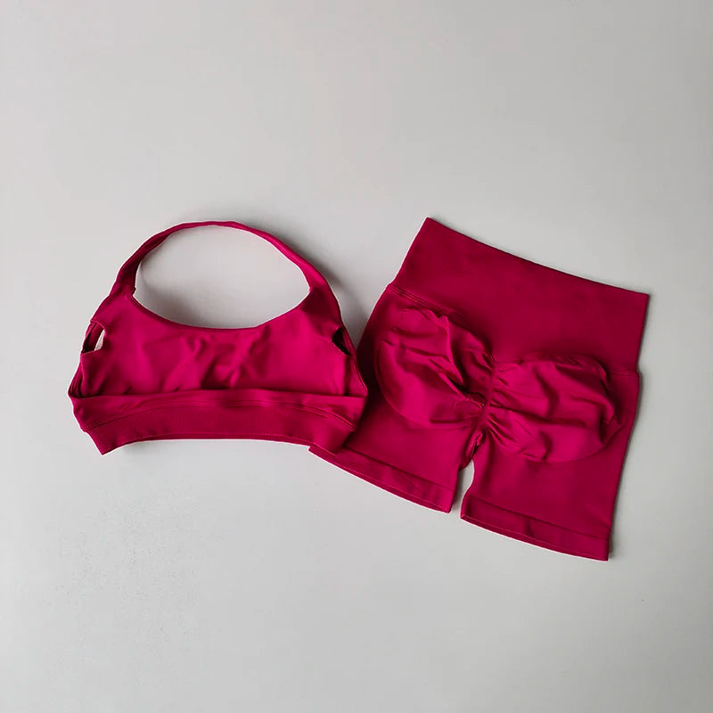 None Nylon Breathable Quick Dry Sports Bra Shorts Set
