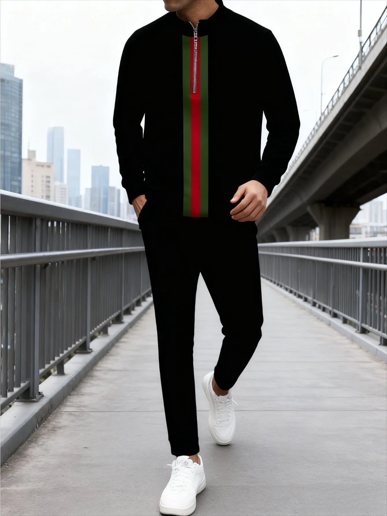 Generic European And American Men's Digital Printed Half Zip Tracksuit