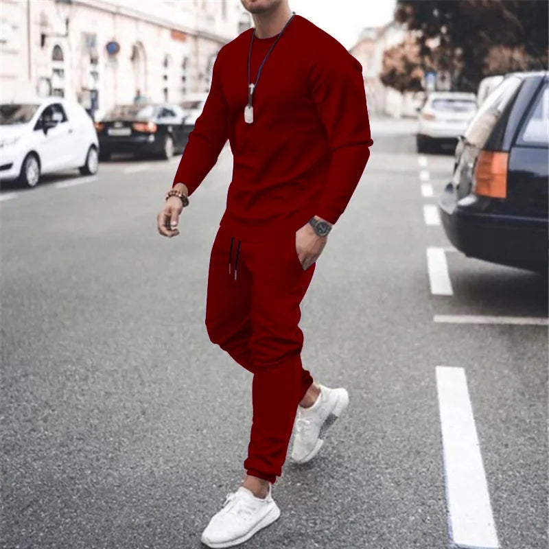 NONECN Men Two Piece Running Sweatshirt Sweatpants Tracksuit Set